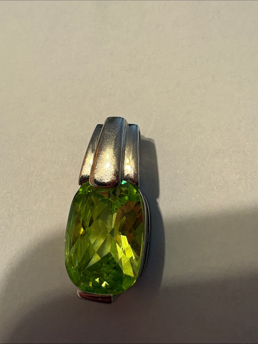 Faceted Peridot-Green Pendant Necklace in Silver-Tone Setting
